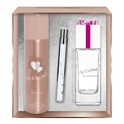 EVAFLORPARIS JE T'AIME PASSIONÉMENT Gift box Eau de Parfum 100 ml + Déodorant 150 ml + Pocket Atomizer 12 ml Set Women Spray for Her Women Perfume, 520 g von EVAFLORPARIS