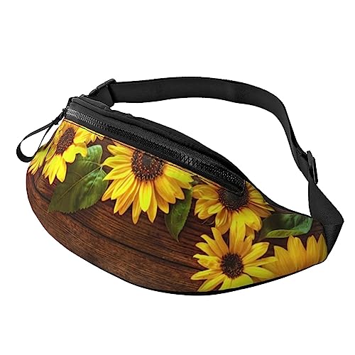 Bauchtasche mit Gitarrenmuster, für Männer und Frauen, modische, verstellbare Brusttasche, Reisen, Sport, Walking, Sonnenblumen-Holzboden, Einheitsgröße von EVANEM