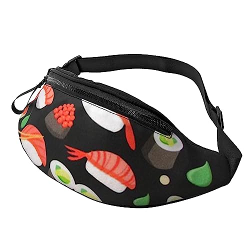 Bauchtasche mit rotem Mund, bedruckt in schwarz-weißen Streifen, für Damen und Herren, modische, verstellbare Brusttasche, Reisen, Sport, Walking, Hüfttasche, Japanische Sushi-Garnelen, Einheitsgröße von EVANEM