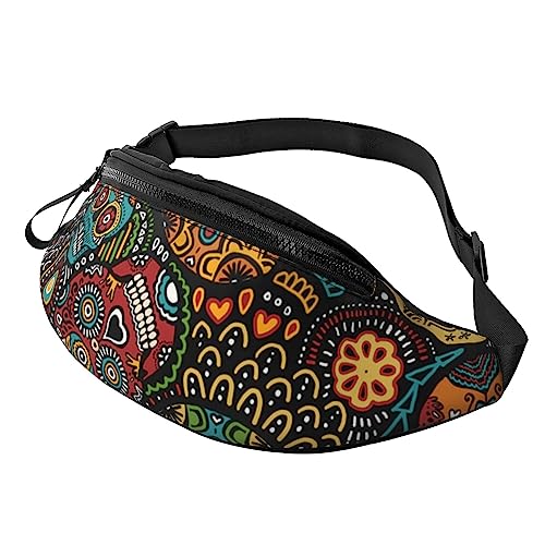 Bauchtasche mit rotem Mund, bedruckt in schwarz-weißen Streifen, für Damen und Herren, modische, verstellbare Brusttasche, Reisen, Sport, Walking, Hüfttasche, Sugar Skull Print, Einheitsgröße von EVANEM