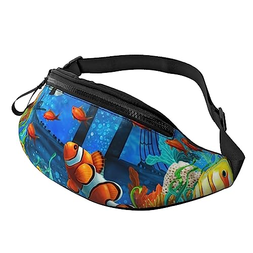 Blue Thin Line Bauchtasche mit USA-Flagge, für Männer und Frauen, modische verstellbare Brusttasche, Reisetasche, Sport, Walking Hüfttasche, The Underwater World Tropical Fish, Einheitsgröße von EVANEM