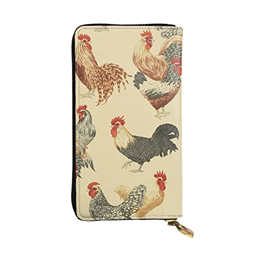 EVANEM Animal Art Chicken Painting Damen Lange Geldbörse - Leder Reißverschluss Clutch Geldbörse - Stilvolle Münzbörse mit Kartenfächern, Animal Art Hühner-Gemälde, Einheitsgröße von EVANEM