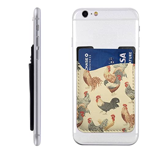 EVANEM Animal Art Huhn Malerei Handyhülle Kartenhalter PU Leder Selbstklebend ID Kreditkartenetui für 2,4x3,5 Zoll Smartphone Rückseite von EVANEM