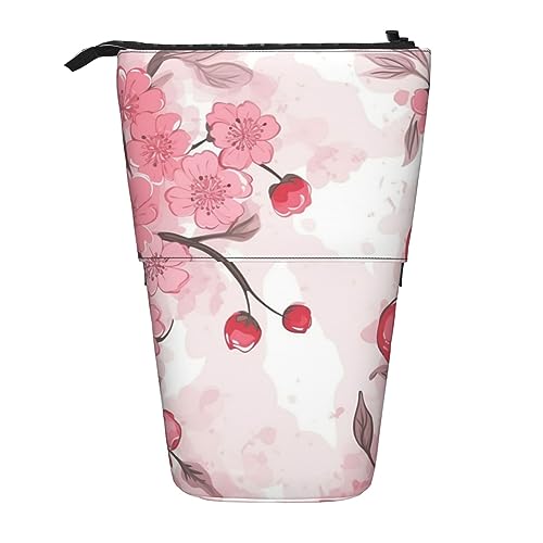 EVANEM Aquarell-Textur-Koralle gedruckt Bleistift Fall Stehen Stifthalter Teleskop Bleistift Beutel Oxford Tuch Pop Up Make-up Tasche für Büro Mitte, Rosa Kirschblüten, Einheitsgröße, von EVANEM