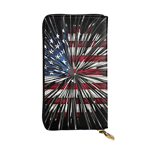 EVANEM Ballettschuh Damen Lange Geldbörse - Leder Reißverschluss Clutch Geldbörse - Stilvolle Münzbörse mit Kartenfächern, Amerikanische Flagge Feuerwerk, Einheitsgröße von EVANEM