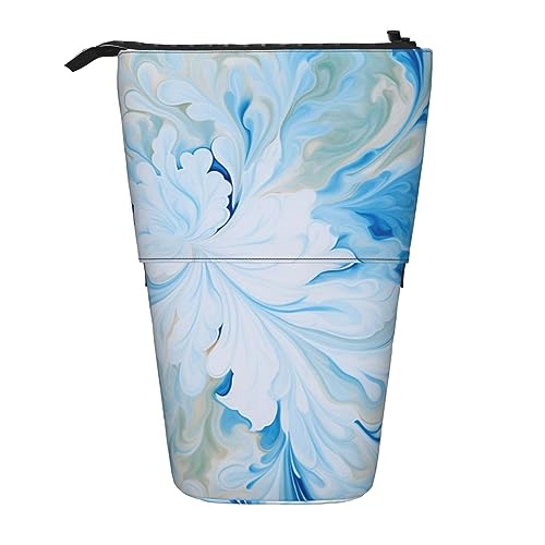 EVANEM Blaue Blume Gedruckt Bleistift Fall Stehen Stifthalter Teleskop Bleistift Beutel Oxford Tuch Pop Up Make-up Tasche für Büro Mitte, blau/weiß, Einheitsgröße, Taschen-Organizer von EVANEM