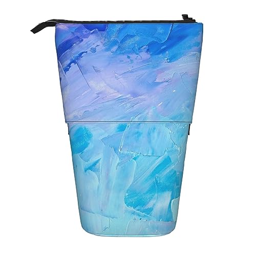 EVANEM Blaue Ölfarbe Textur Gedruckt Bleistift Fall Stehen Stifthalter Teleskop Bleistift Beutel Oxford Tuch Pop Up Make-up Tasche für Büro Mitte, Blaue Ölfarbe, Textur, Einheitsgröße, von EVANEM