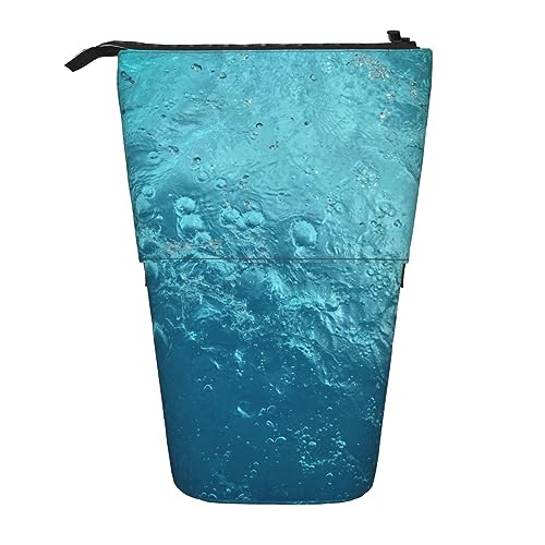 EVANEM Blaue Ölfarbe Textur Gedruckt Bleistift Fall Stehen Stifthalter Teleskop Bleistift Beutel Oxford Tuch Pop Up Make-up Tasche für Büro Mitte, Blauer Ozean1, Einheitsgröße, Taschen-Organizer von EVANEM