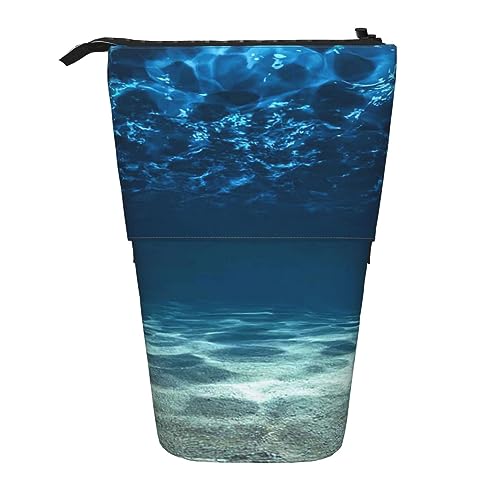 EVANEM Blaue Ölfarbe Textur Gedruckt Bleistift Fall Stehen Stifthalter Teleskop Bleistift Beutel Oxford Tuch Pop Up Make-up Tasche für Büro Mitte, Blue Ocean Sea, Einheitsgröße, Taschen-Organizer von EVANEM