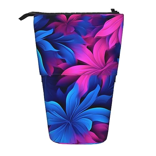 EVANEM Blooming Plum Printed Pencil Case Standing Pen Holder Telescopic Pencil Pouch Oxford Cloth Pop Up Makeup Bag for Office Middle, Blauer und rosa Hintergrund, Einheitsgröße, Taschen-Organizer von EVANEM