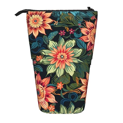 EVANEM Brick Wall Printed Pencil Case Standing Pen Holder Telescopic Pencil Pouch Oxford Cloth Pop Up Makeup Bag for Office Middle, Böhmische Blume, Einheitsgröße, Taschen-Organizer von EVANEM