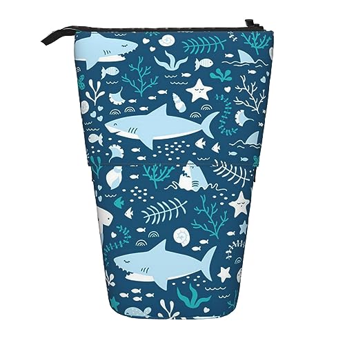 EVANEM Bunte Giraffe Gedruckt Bleistift Fall Stehen Stifthalter Teleskop Bleistift Beutel Oxford Tuch Pop Up Make-up Tasche für Büro Mitte, Niedlicher blauer Fisch, Einheitsgröße, Taschen-Organizer von EVANEM