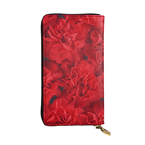 EVANEM Cartoon Dog Damen Lange Geldbörse - Leder Reißverschluss Clutch Geldbörse - Stilvolle Münzbörse mit Kartenfächern, Rote Blumen, Einheitsgröße von EVANEM