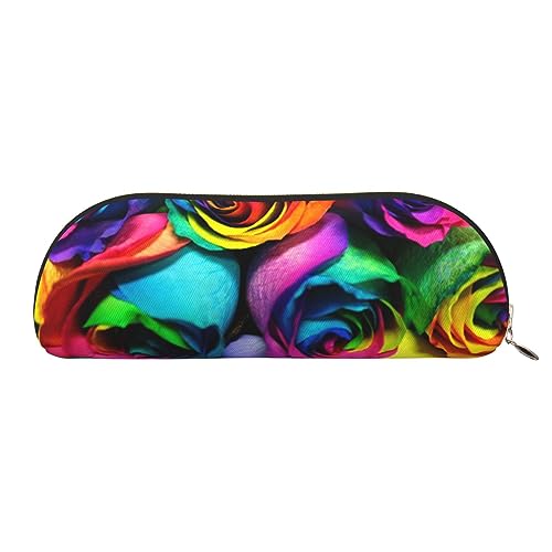 EVANEM Eulen Vögel Leder Bleistift Tasche - Student Büro Stifthalter Organizer Schreibwaren Tasche - Mode Kosmetiktasche - Halbrunde Organizer Tasche, Rainbow Rose, Einheitsgröße, Schulranzen von EVANEM