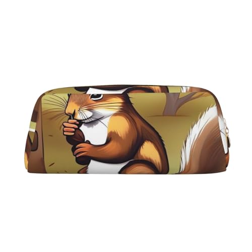 EVANEM Federmäppchen, Federmäppchen, Federtasche, Nussfressendes Eichhörnchen, bedruckt, Schreibwaren-Organizer mit Reißverschluss, Federmäppchen, Kosmetiktasche für Büro, Reisen, Münztasche, gold, von EVANEM