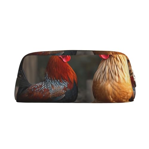 EVANEM Federmäppchen, Federmäppchen, Hahn und Huhn, bedruckt, Schreibwaren-Organizer mit Reißverschluss, Federmäppchen, Kosmetiktasche für Büro, Reisen, Münzfach, gold, Einheitsgröße, von EVANEM