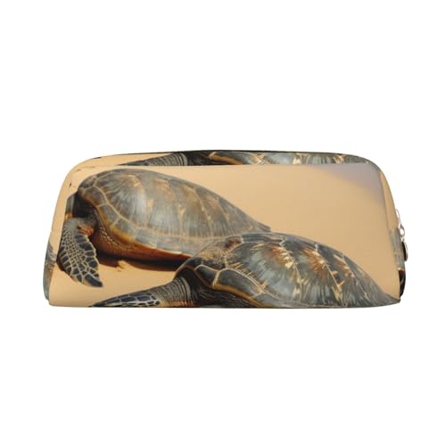 EVANEM Federmäppchen, Federmäppchen, Stiftetasche, Schildkröten am Strand, bedruckt, Schreibwaren-Organizer mit Reißverschluss, Federmäppchen, Kosmetiktasche für Büro, Reisen, Münztasche, gold, von EVANEM