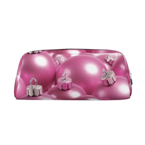 EVANEM Federmäppchen, Federmäppchen, Stiftetasche, rosa Weihnachtskugeln, bedruckt, Schreibwaren-Organizer mit Reißverschluss, Federmäppchen, Kosmetiktasche für Büro, Reisen, Münztasche, silber, von EVANEM