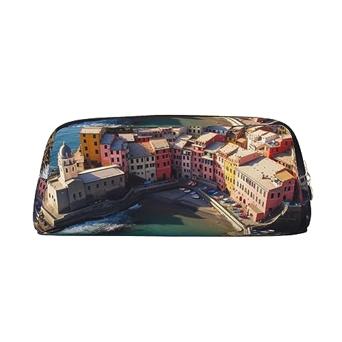 EVANEM Federmäppchen Federmäppchen Federtasche Luftansicht von Vernazza bedruckt Schreibwaren Organizer mit Reißverschluss Federmäppchen Kosmetiktasche für Büro Reisen Münzbeutel, gold, Einheitsgröße, von EVANEM