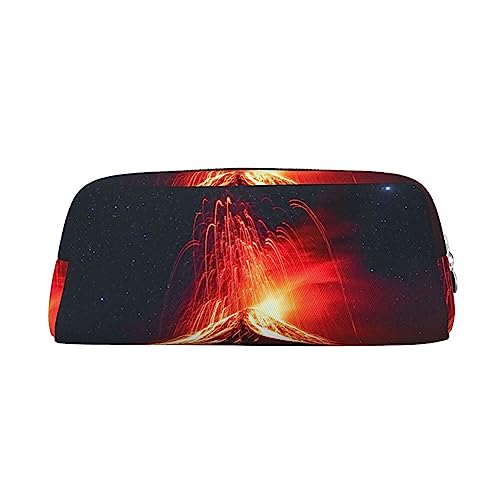 EVANEM Federmäppchen Federmäppchen Federtasche Vulkan Erupting at Night Gedruckt Schreibwaren Organizer mit Reißverschluss Federmäppchen Kosmetiktasche für Büro Reisen Münzbeutel, silber, von EVANEM