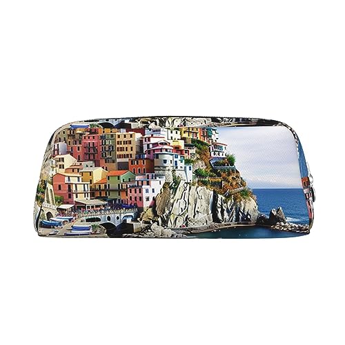 EVANEM Federmäppchen Federmäppchen Stifttasche Cinque Terre Landschaft Gedruckt Schreibwaren Organizer mit Reißverschluss Federmäppchen Kosmetiktasche für Büro Reisen Münzbeutel, silber, von EVANEM