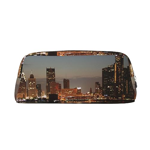 EVANEM Federmäppchen Federmäppchen Stifttasche Detroit Skyline Gedruckt Schreibwaren Organizer mit Reißverschluss Federmäppchen Kosmetiktasche für Büro Reisen Münzbeutel, silber, Einheitsgröße, von EVANEM