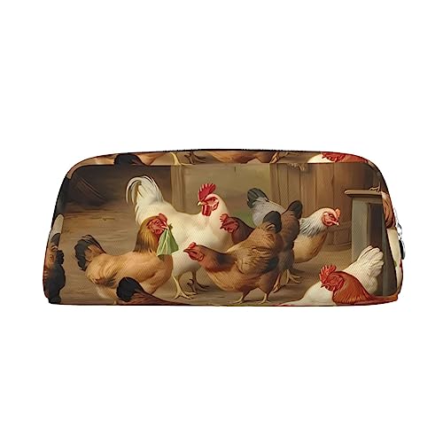 EVANEM Federmäppchen Federmäppchen Stifttasche Huhn Henne Bauernhof Gedruckt Schreibwaren Organizer mit Reißverschluss Bleistift Stift Fall Kosmetiktasche für Büro Reise Münzbeutel, silber, von EVANEM