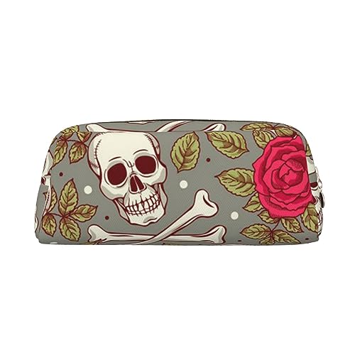 EVANEM Federmäppchen Federmäppchen Stifttasche Totenkopf und Rosen bedruckt Schreibwaren Organizer mit Reißverschluss Federmäppchen Kosmetiktasche für Büro Reisen Münzbeutel, gold, Einheitsgröße, von EVANEM