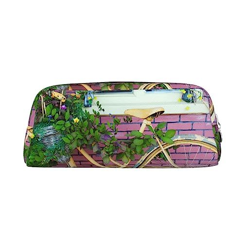 EVANEM Federmäppchen Federmäppchen Stifttasche Vintage Fenster mit Fahrrad bedruckt Schreibwaren Organizer mit Reißverschluss Bleistift Stift Etui Kosmetiktasche für Büro Reise Münzbeutel, silber, Einheitsgröße, Taschen-Organizer von EVANEM