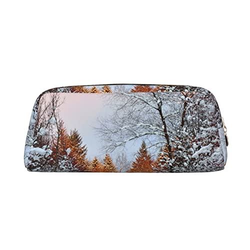 EVANEM Federmäppchen Federmäppchen Stifttasche Winter Schnee Landschaft Gedruckt Schreibwaren Organizer mit Reißverschluss Federmäppchen Kosmetiktasche für Büro Reisen Münzbeutel, gold, Einheitsgröße, von EVANEM