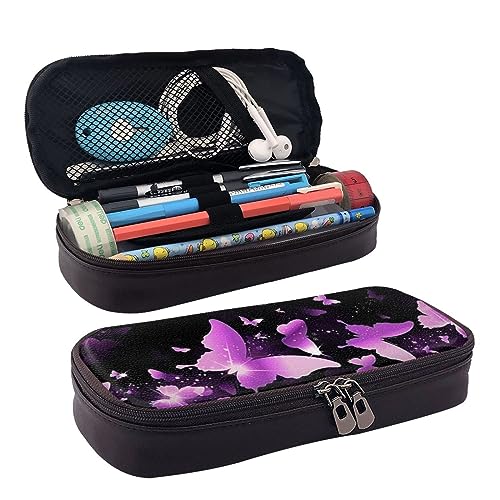 EVANEM Federmäppchen mit Elefantenmotiv, Leder, großes Fassungsvermögen, schmutzabweisend, Schmetterling lila, Einheitsgröße, Beauty Case von EVANEM