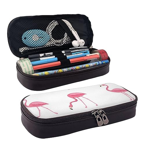 EVANEM Federmäppchen mit Zitronenfrucht, Leder, großes Fassungsvermögen, schmutzabweisend, Flamingos auf Weiß, Einheitsgröße, Beauty Case von EVANEM