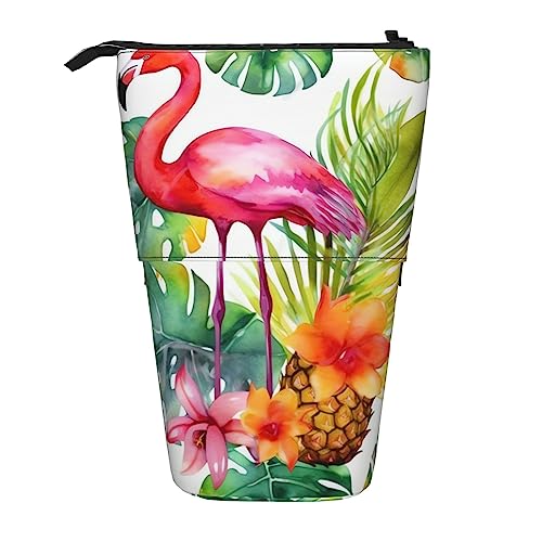 EVANEM Gelbe Zitrone Gedruckt Bleistift Fall Stehen Stifthalter Teleskop Bleistift Beutel Oxford Tuch Pop Up Make-up Tasche für Büro Mitte, Tropischer Flamingo, Einheitsgröße, Taschen-Organizer von EVANEM