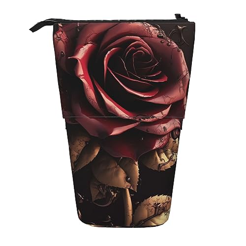 EVANEM Gothic Rose Bedrucktes Federmäppchen Stehender Stifthalter Teleskop-Bleistiftbeutel Oxford Tuch Pop Up Make-up-Tasche für Büro Mitte, Gothic Rose, Einheitsgröße, Taschen-Organizer von EVANEM