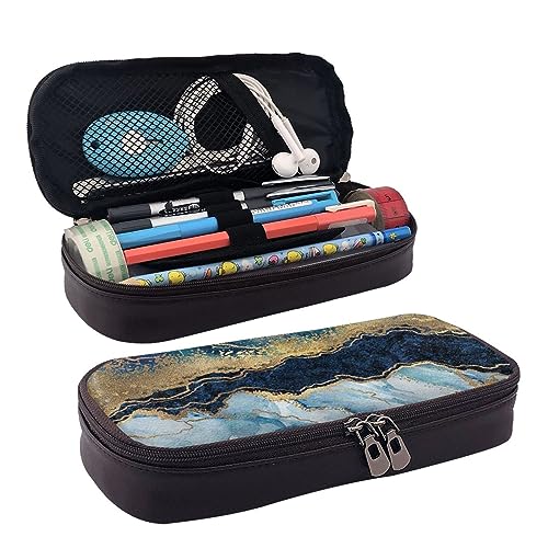 EVANEM Happy Birthday Federmäppchen – Leder Klappe Federmäppchen – Große Kapazität Schmutzabweisend Bleistift Tasche – Student Schreibwaren Organizer, Marmor Marineblau gemischt, Einheitsgröße, Beauty von EVANEM