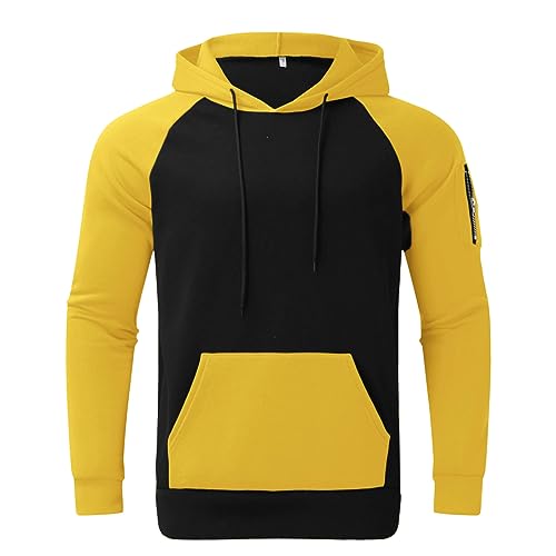 EVANEM Herrenhoodis Frühling Hoodies Männer Casual Mit Kapuze Sweatshirt Männer Hip Hop Streetwear Sweatshirt Mann Hoodie Patchwork Pullover S-3Xl,Gelb Schwarz,S von EVANEM