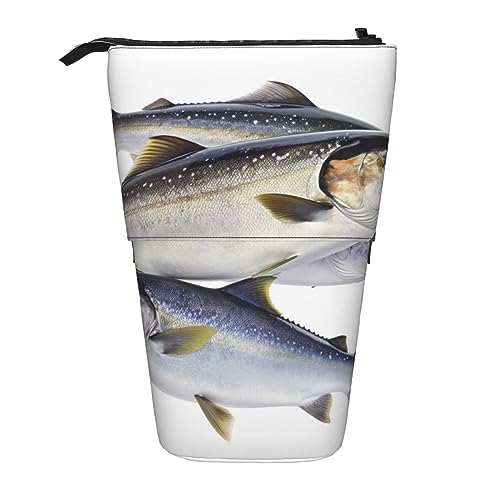 EVANEM Lachsfisch Bedrucktes Federmäppchen Stehender Stifthalter Teleskop-Bleistiftbeutel Oxford Tuch Pop Up Make-up-Tasche für Büro Mitte, Lachs Fisch, Einheitsgröße, Taschen-Organizer von EVANEM