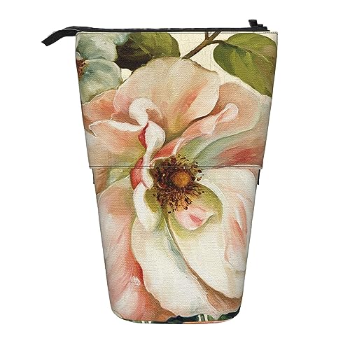 EVANEM Lavendelfarbene Blumen Bedruckte Federmäppchen Stehender Stifthalter Teleskop-Bleistiftbeutel Oxford Tuch Pop Up Make-up Tasche für Büro Mitte, Rosa Blumen, Einheitsgröße, Taschen-Organizer von EVANEM