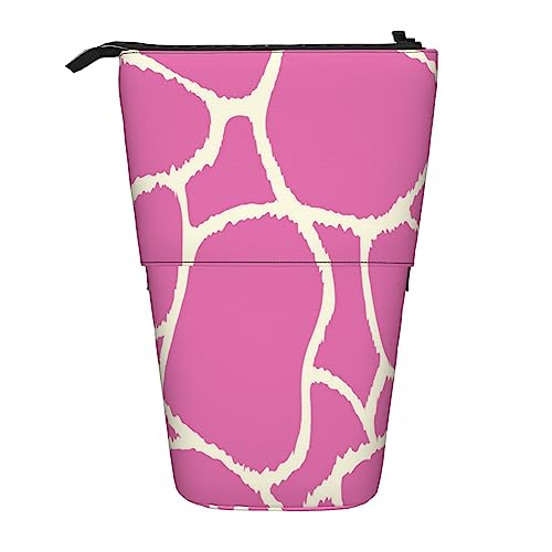 EVANEM Lila Blume Gedruckt Bleistift Fall Stehen Stifthalter Teleskop Bleistift Beutel Oxford Tuch Pop Up Make-up Tasche für Büro Mitte, Textur Giraffe rosa, Einheitsgröße, Taschen-Organizer von EVANEM