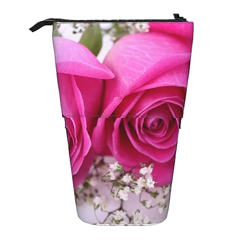 EVANEM Lila Blumen gedruckt Bleistift Fall Stehen Stifthalter Teleskop Bleistift Beutel Oxford Tuch Pop Up Make-up Tasche für Büro Mitte, Rosa, Einheitsgröße, Taschen-Organizer von EVANEM