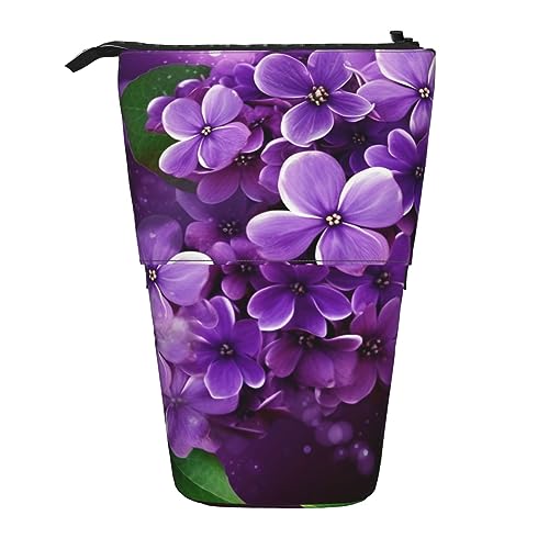 EVANEM Lila Blumen gedruckt Bleistift Fall Stehen Stifthalter Teleskop Bleistift Beutel Oxford Tuch Pop Up Make-up Tasche für Büro Mitte, Violett/Blumenmuster, Einheitsgröße, Taschen-Organizer von EVANEM