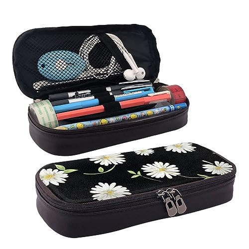 EVANEM Lila Schmetterlinge Federmäppchen – Leder Klappe Federmäppchen – Große Kapazität Schmutzabweisend Bleistift Tasche – Student Schreibwaren Organizer, gänseblümchen, Einheitsgröße, Beauty Case von EVANEM