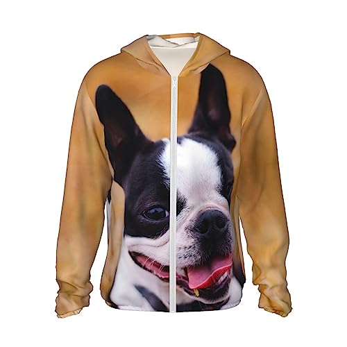 EVANEM Lovely Boston Terrier Printed Sun Protection Hoodie Sonnenschutz Kleidung Leichte Jacken Hemd Langarm, Schwarz , XXXL von EVANEM
