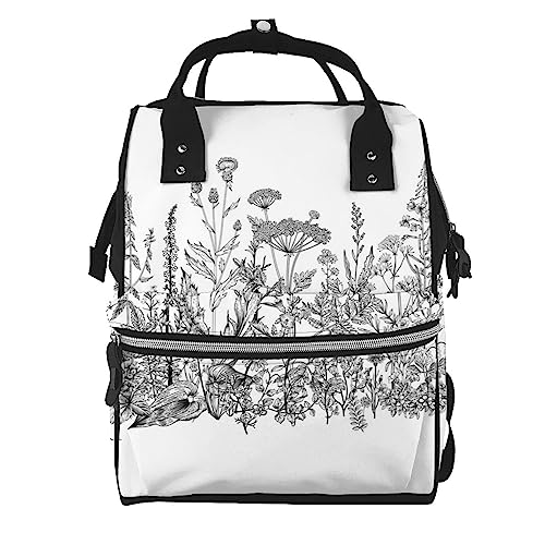 EVANEM Musik-Symbole Mumien-Rucksack, Wickeltasche, multifunktionaler Mode-Reiserucksack für Damen, Schwarz-weiße Blumen, One size von EVANEM