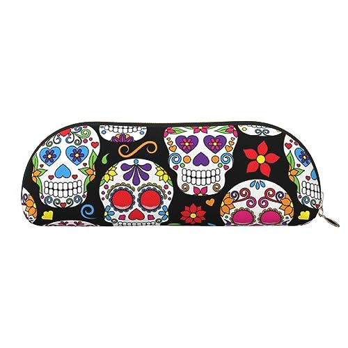 EVANEM Ölgemälde Paris Tower Leder Bleistift Tasche - Student Büro Stifthalter Organizer Schreibwaren Tasche - Mode Kosmetiktasche - Halbrunde Organizer Tasche, Sugar Skulls, Einheitsgröße, von EVANEM