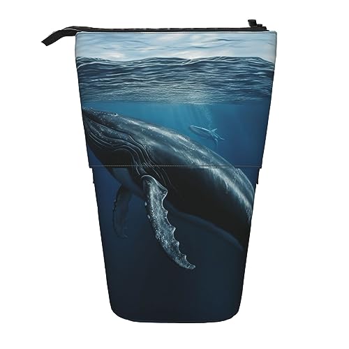 EVANEM Ocean Whale Printed Pencil Case Standing Pen Holder Telescopic Pencil Pouch Oxford Cloth Pop Up Makeup Bag for Office Middle, Ozean Wal, Einheitsgröße, Taschen-Organizer von EVANEM