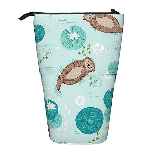 EVANEM Otters Bedrucktes Federmäppchen Stehender Stifthalter Teleskop-Bleistiftbeutel Oxford Tuch Pop Up Make-up-Tasche für Büro Mitte, Otter, Einheitsgröße, Taschen-Organizer von EVANEM