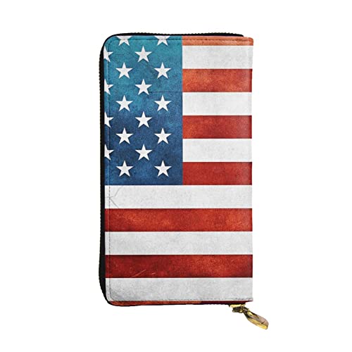 EVANEM Owls On Tree Branches Damen Lange Geldbörse - Leder Reißverschluss Clutch Geldbörse - Stilvolle Münzbörse mit Kartenfächern, Amerikanische USA-Flagge, Einheitsgröße von EVANEM