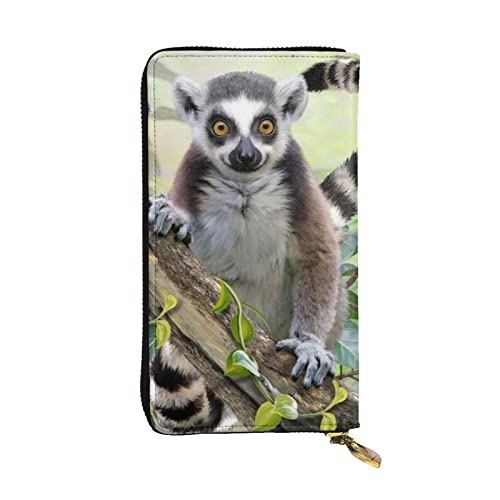 EVANEM Owls On Tree Branches Damen Lange Geldbörse - Leder Reißverschluss Clutch Geldbörse - Stilvolle Münzbörse mit Kartenfächern, Lemur mit Ringschwanz., Einheitsgröße von EVANEM