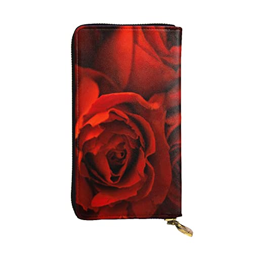 EVANEM Paris Street Tower Pink Floral Damen Lange Geldbörse - Leder Reißverschluss Clutch Geldbörse - Stilvolle Münzbörse mit Kartenfächern, rote rose, Einheitsgröße von EVANEM